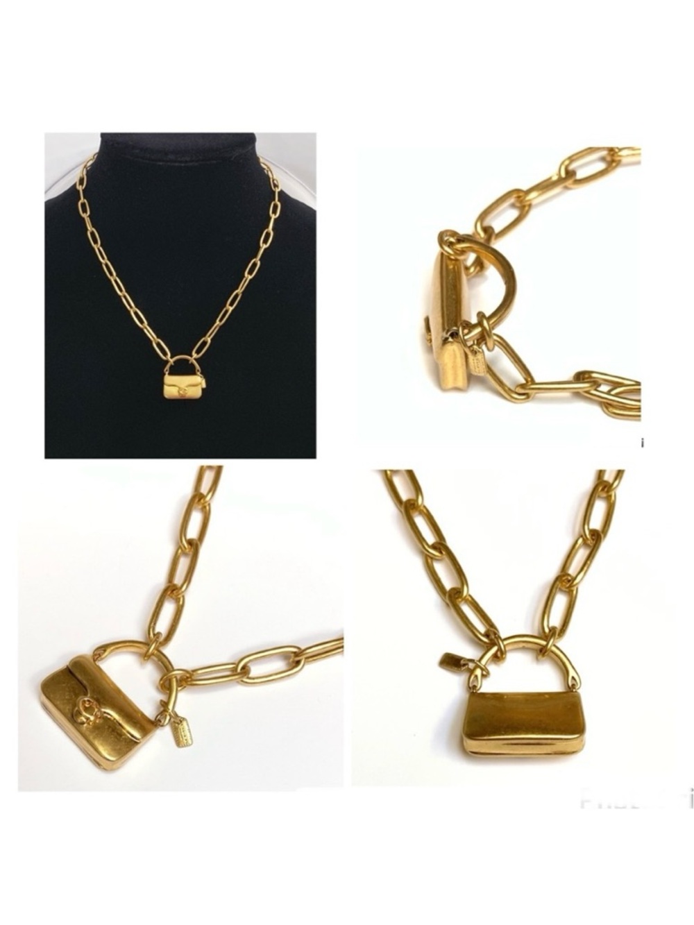 NWT Coach MINI TABBY HANDBAG CHARM Matte Gold Tone Brass Pendant Chain Necklace